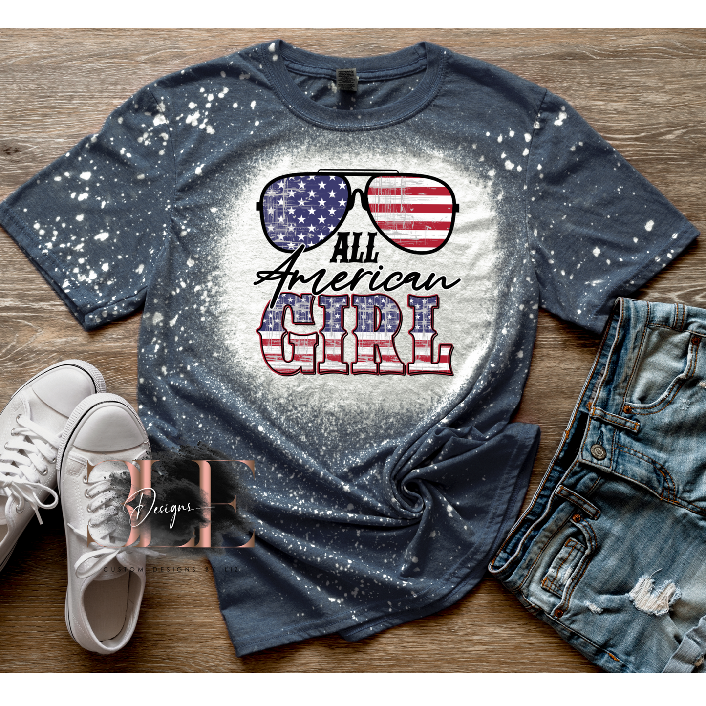 All American Girl Bleached T-Shirt, Patriotic Bleached Tee, 4th Of July Shirt, Gift For Women, Cute Bleached Tee, America Shirt For Women