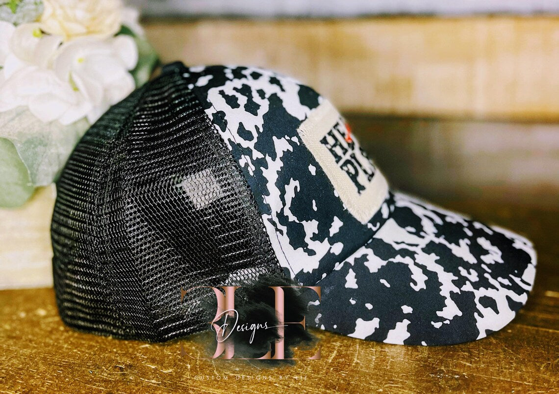 Hey Y'all Cow Print Hat, Heifer Please Cow Print Hat, Yeehaws And Hell Naws Hat, Cute Ponytail Hat, Cow Print Hat, Cow Lover Gift For Women