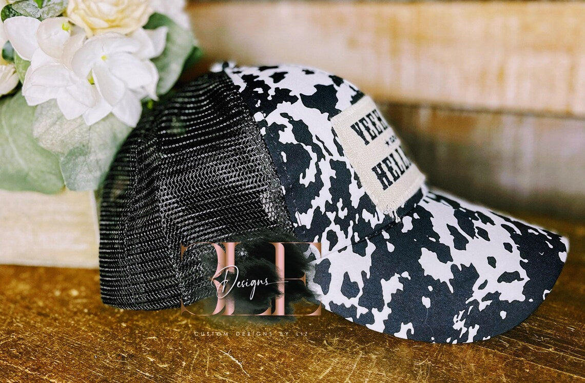 Hey Y'all Cow Print Hat, Heifer Please Cow Print Hat, Yeehaws And Hell Naws Hat, Cute Ponytail Hat, Cow Print Hat, Cow Lover Gift For Women