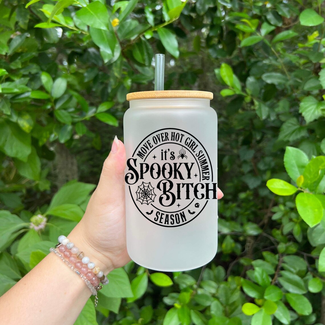 Funny Spooky Bitch Halloween Cup, Funny Glass Cup, Glass Cup For Coffee, Funny Halloween Glass Tumbler, Gift For Friend, Halloween Cup