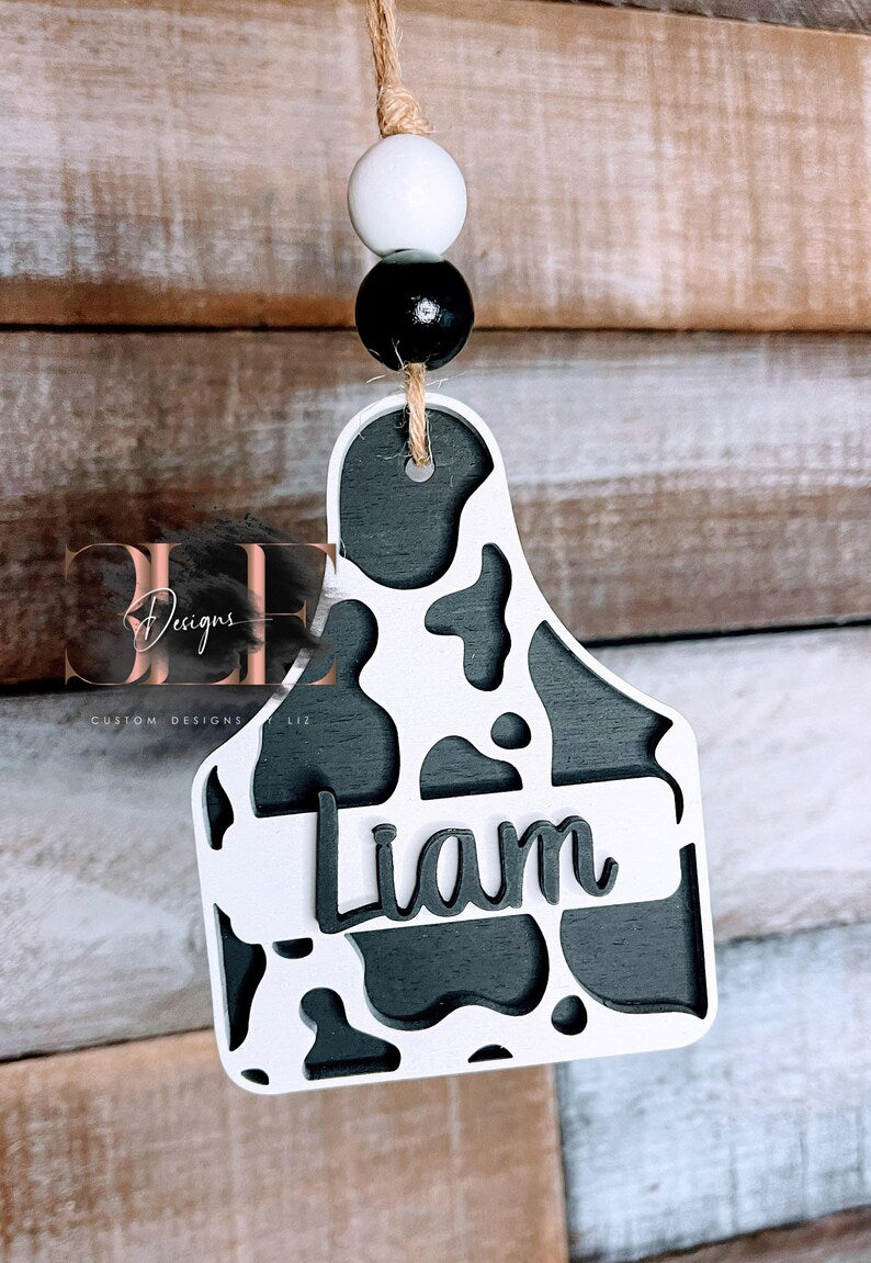 Cow Tag Personalized Christmas Ornaments, Cow Name Tag, Cow Tag Car Charm, Farmers Christmas, Cow Lover, Christmas Farm Style, Farmhouse