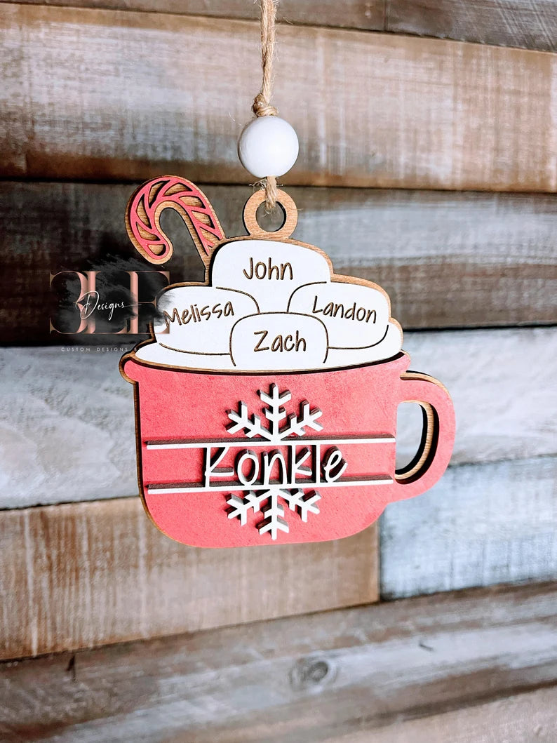 Personalized Hot Chocolate Christmas Ornaments, Family Ornament, Family Name On Ornament, Christmas Ornaments, Winter Time, Custom Ornaments