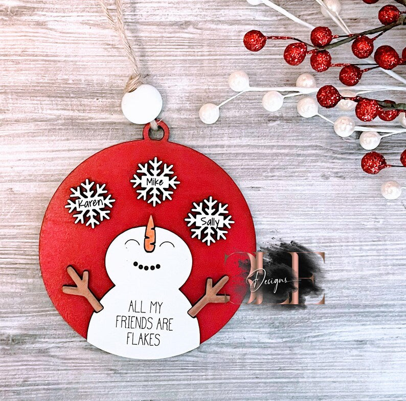 Snowman Snowflake Custom Ornaments, Personalized Family Ornaments, Custom Grandkids Ornaments, Custom Friend Ornaments, Christmas Gift Ideas