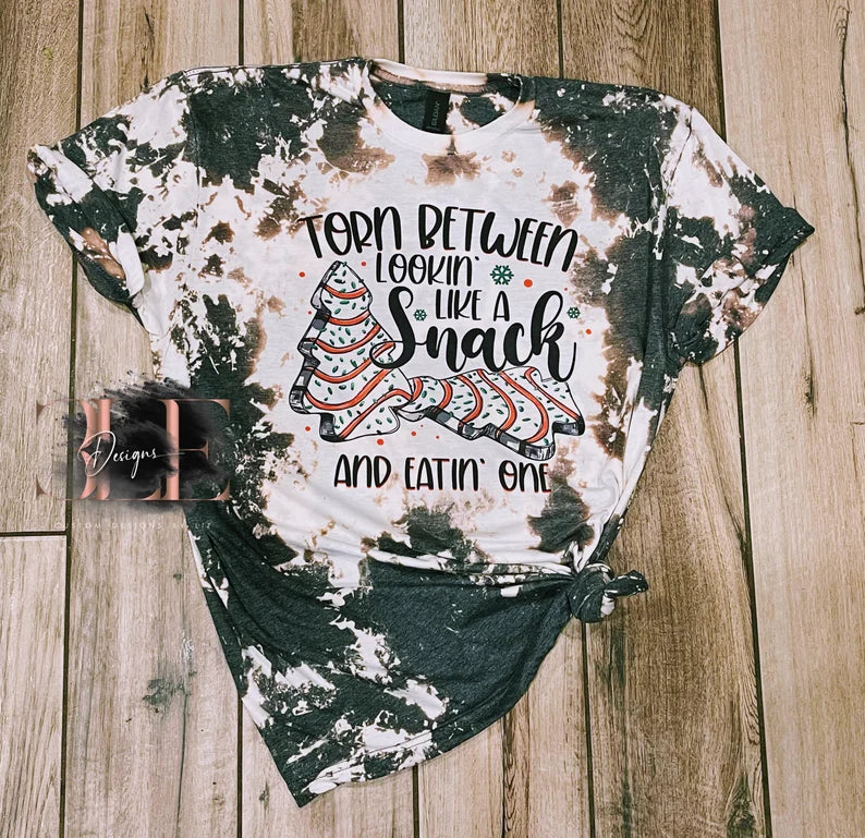 Torn Between Looking Like a Snack and Eating One Holiday Bleached T-shirt, Funny Christmas Shirt, Cute Funny Holiday Tee, Gift for Women