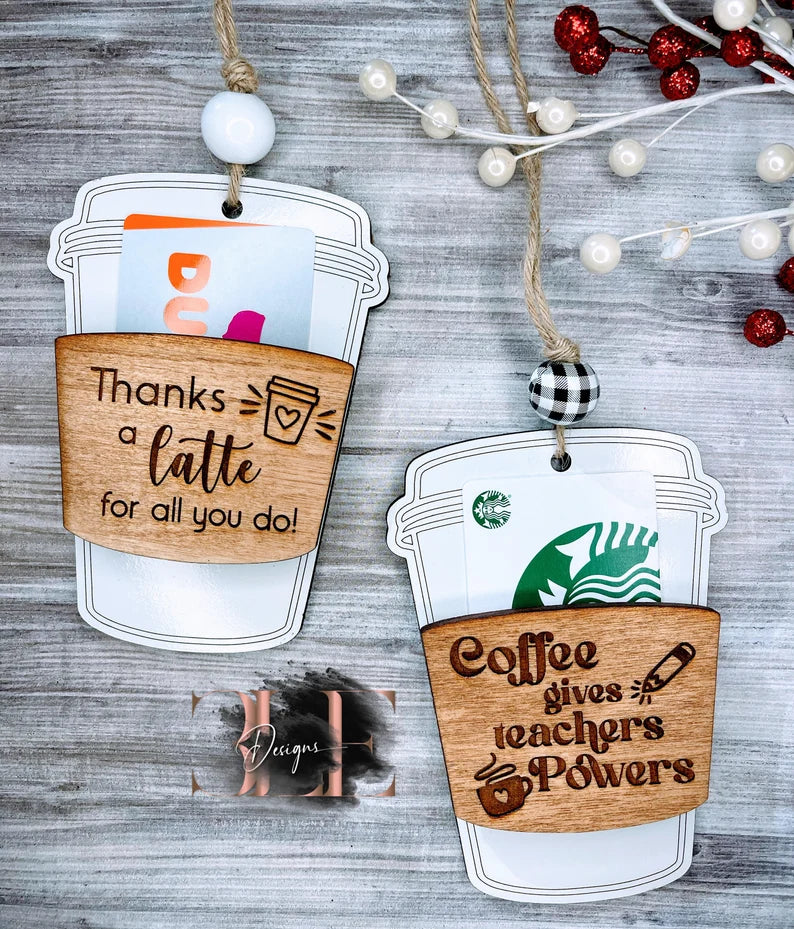 Personalized Teacher Giftcard Holder, Christmas Gift for Teacher, Teacher Coffee Gift, Gift for Teacher, Gift Card Holder, Teacher Ornament