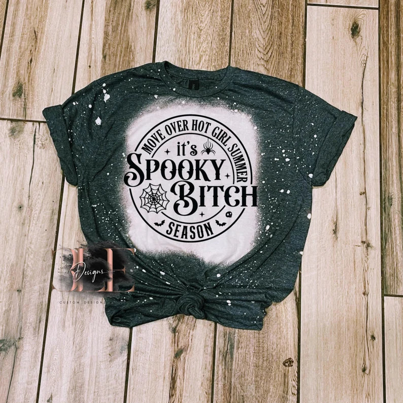 Spooky Bitch Season Bleached Funny Graphic Shirt, Halloween Sarcastic T-Shirt, Adult Humor Tee For Friend, Funny Shirt Ready for Halloween