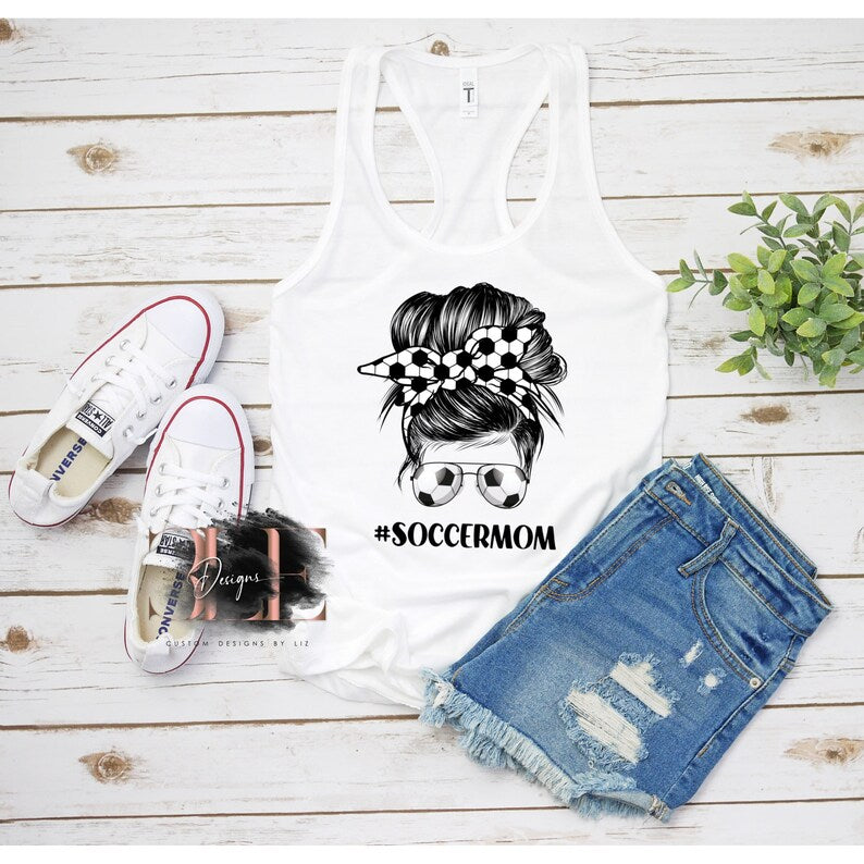 Soccer Mom Messy Bun Tank Top, Soccer Mom Tank, Cute Soccer Mom Messy Bun Tank , Gift For Soccer Mom, Soccer Game Day Tank for Women