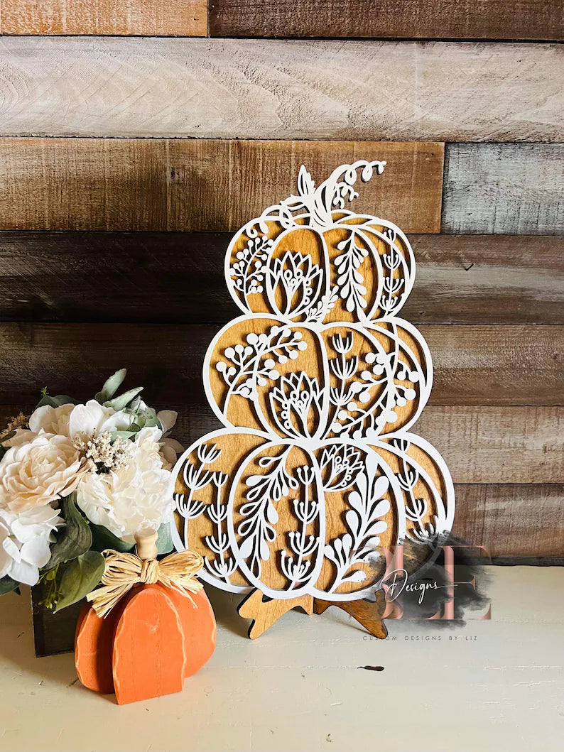Wooden Floral Pumpkin Decor Farm Decor, Fall Decorations, Wooden Pumpkin with Easel, Wooden Decor For Fall, Fall Wedding Decorations