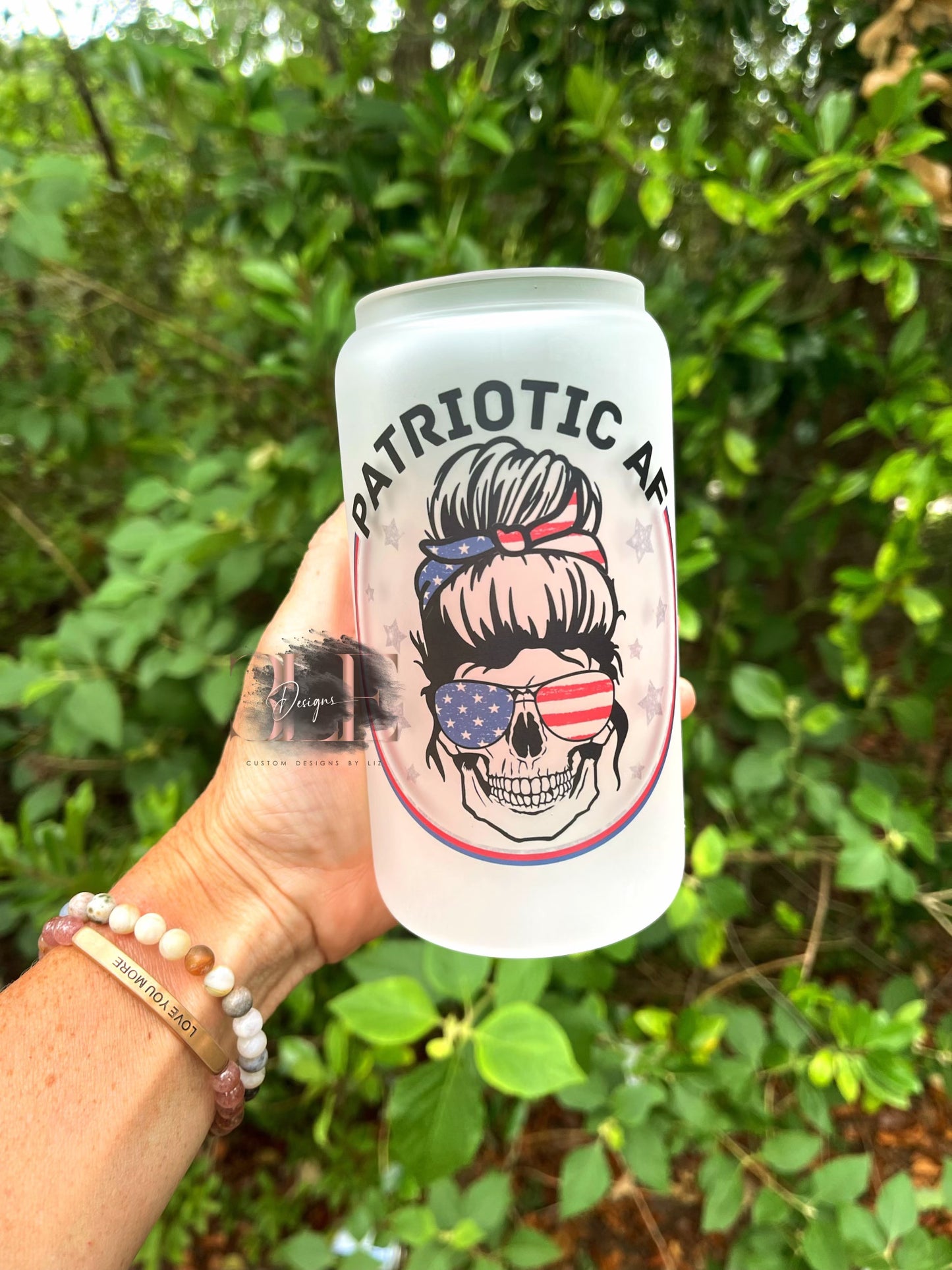 Patriotic AF Cute 4th Of July Glass Tumbler, Patriotic Skull with Sunglasses Cup, Cute 4th of July Cup, Funny Gift For Friend, Gift For Women