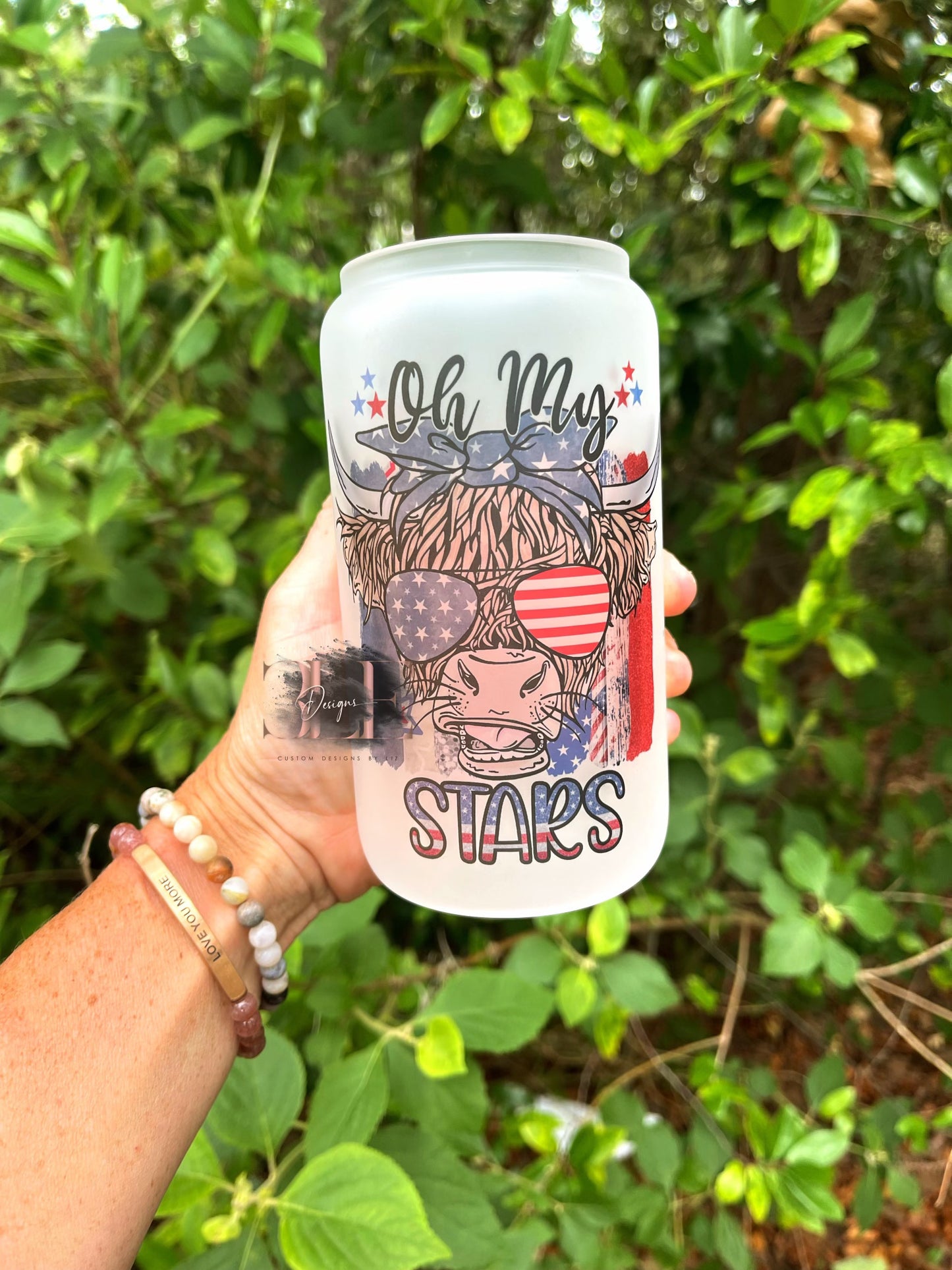 Oh My Stars Patriotic Cup, Cow Lover Cup, Gift For Women, Cow Lover Cup, Glass Cup Bamboo Lid and Straw, Cow Glass Tumbler, Cute Cow Cup