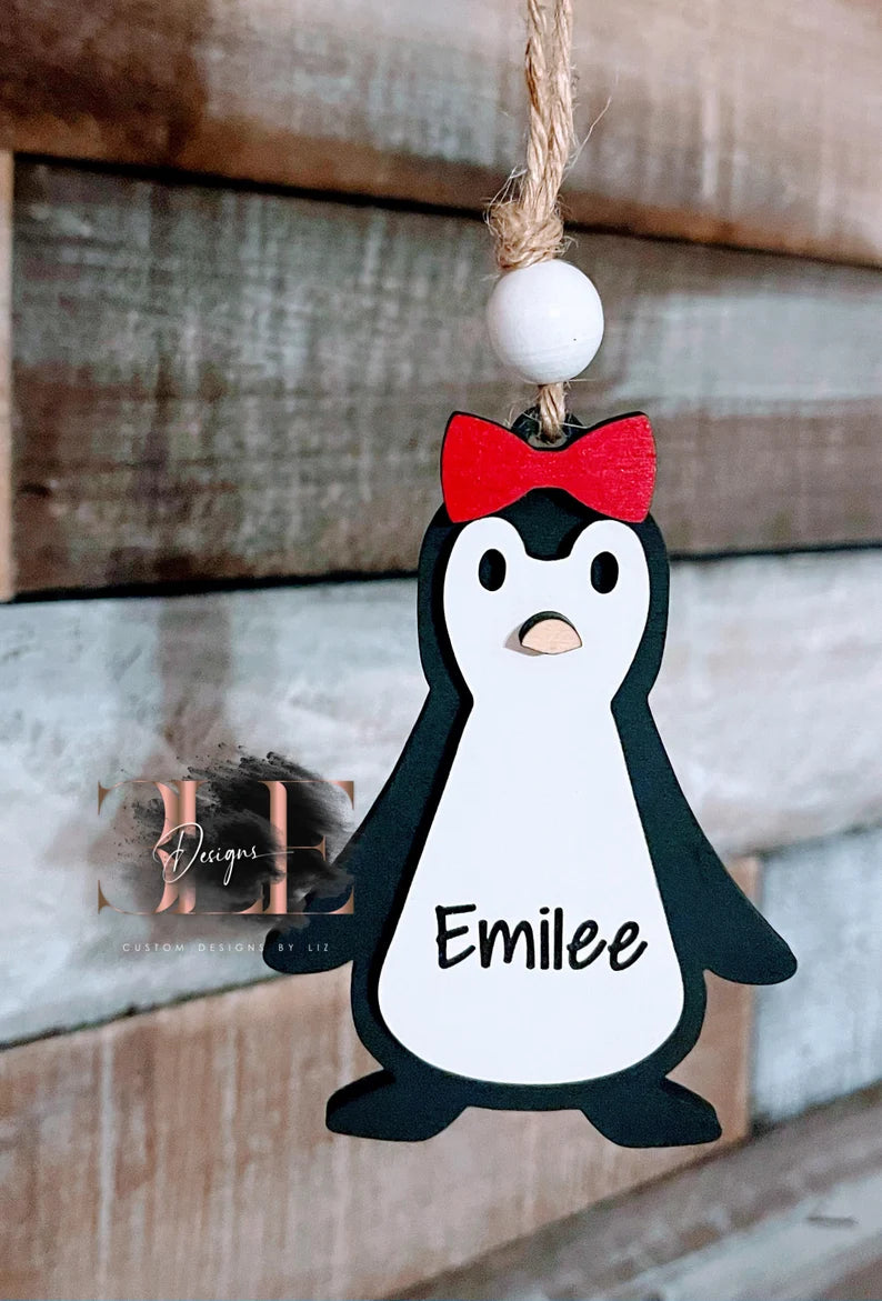 Personalized Christmas Penguin Ornaments, Custom Ornaments, Name Ornaments, Kids Custom Ornaments, Grandma Gift, Gift for Her, Gift for Mom
