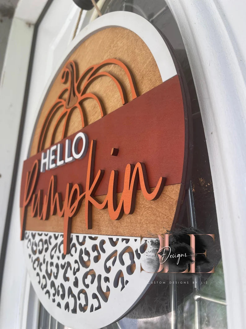 Hello Pumpkin Door Hanger, Fall Front Door Decor, Wooden Fall Door Hanger Pumpkin Sign, Front Door Sign, Front Door Fall Decorations