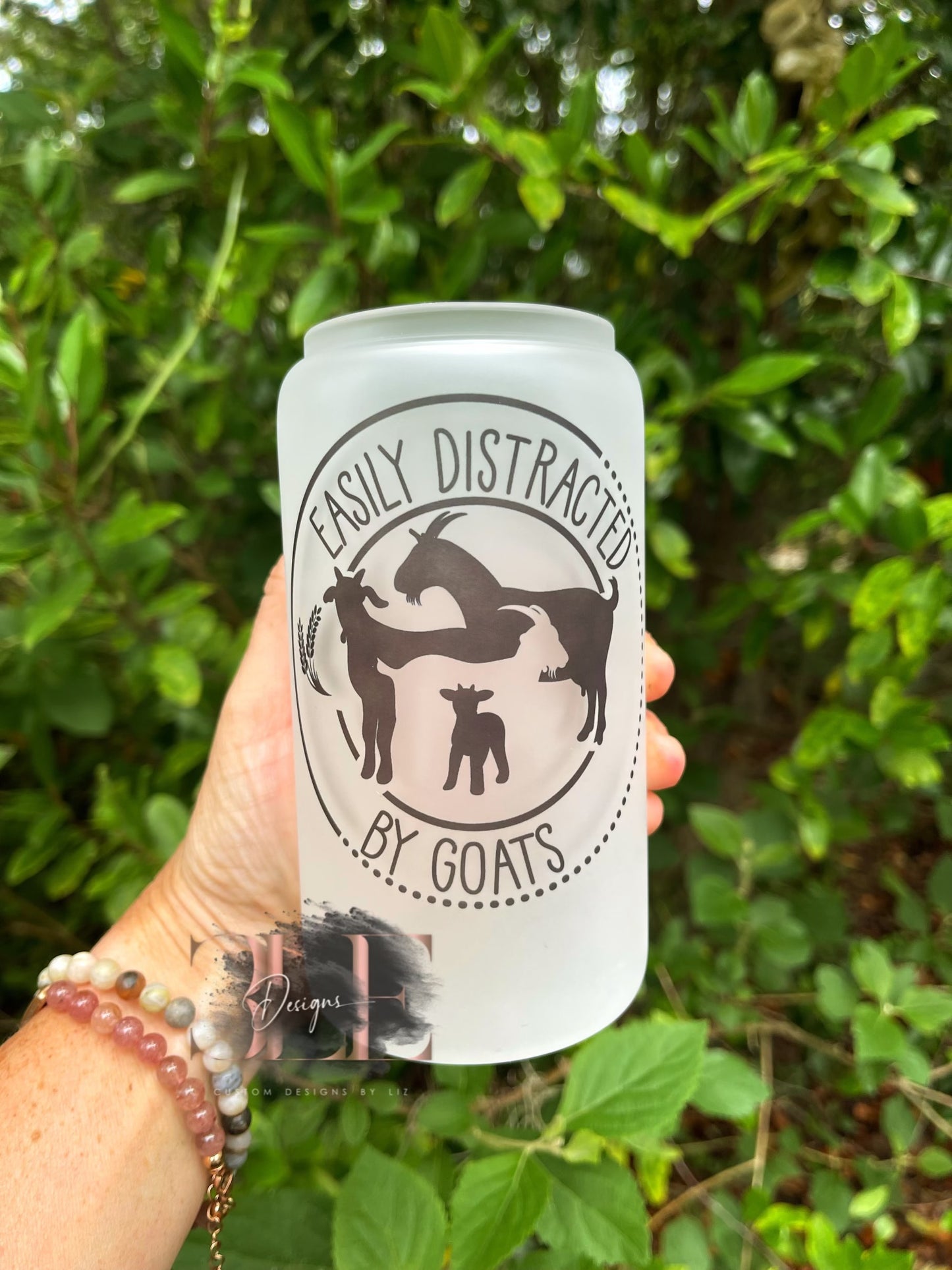 Easily Distracted By Goats Glass Tumbler With Bamboo Lid And Straw, Crazy Goat Lady Gift Idea, Funny Goat Gift, Cute Goat Cup For Friend
