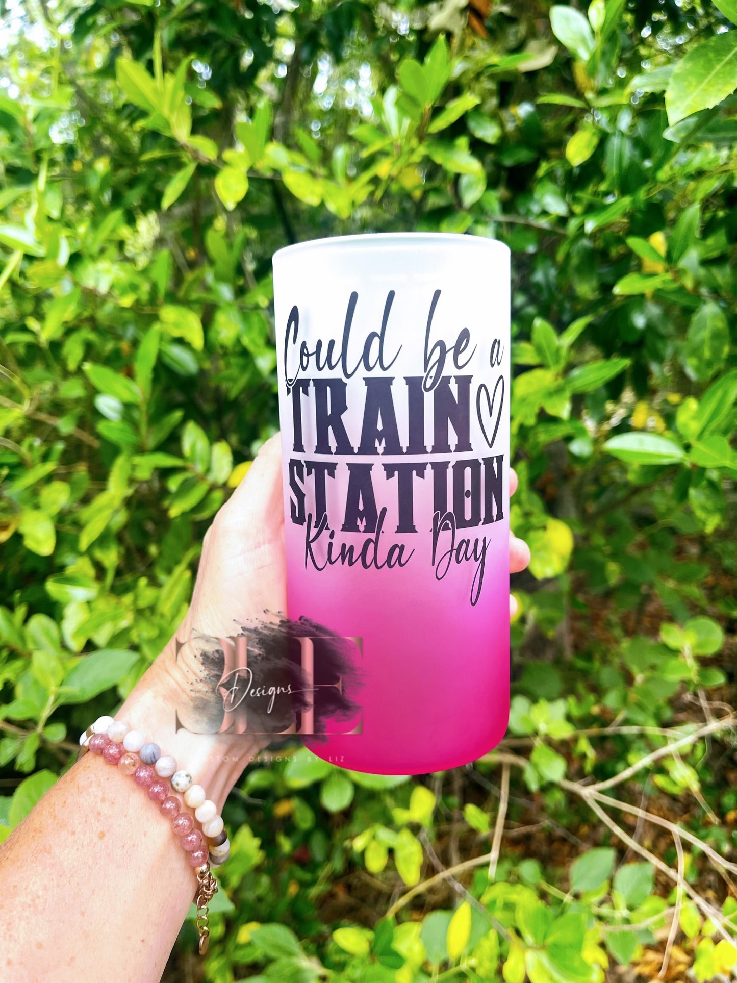 Train Station Kinda Day 20oz Glass Tumbler Cup with Bamboo Lid And Straw
