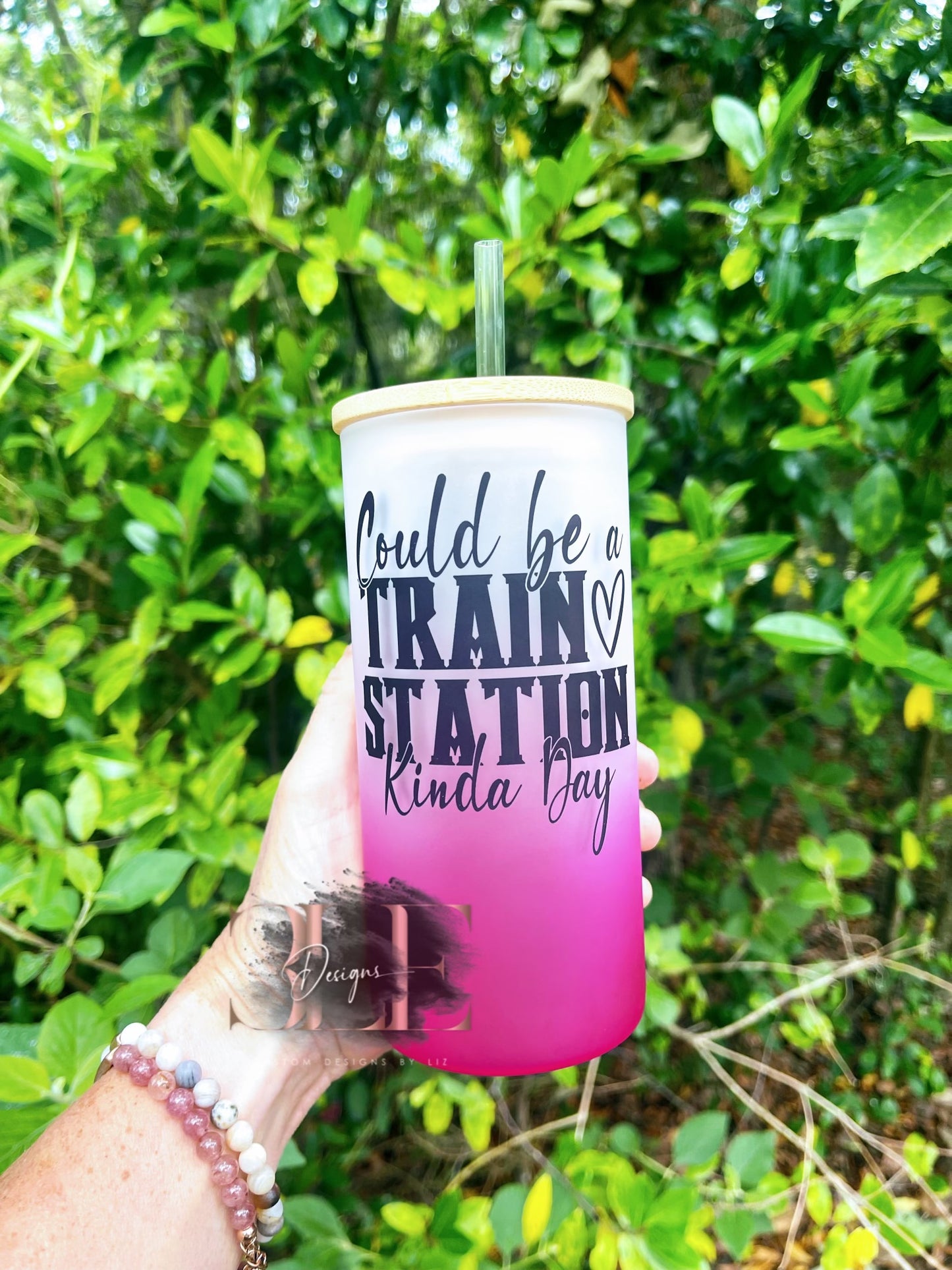 Train Station Kinda Day 20oz Glass Tumbler Cup with Bamboo Lid And Straw