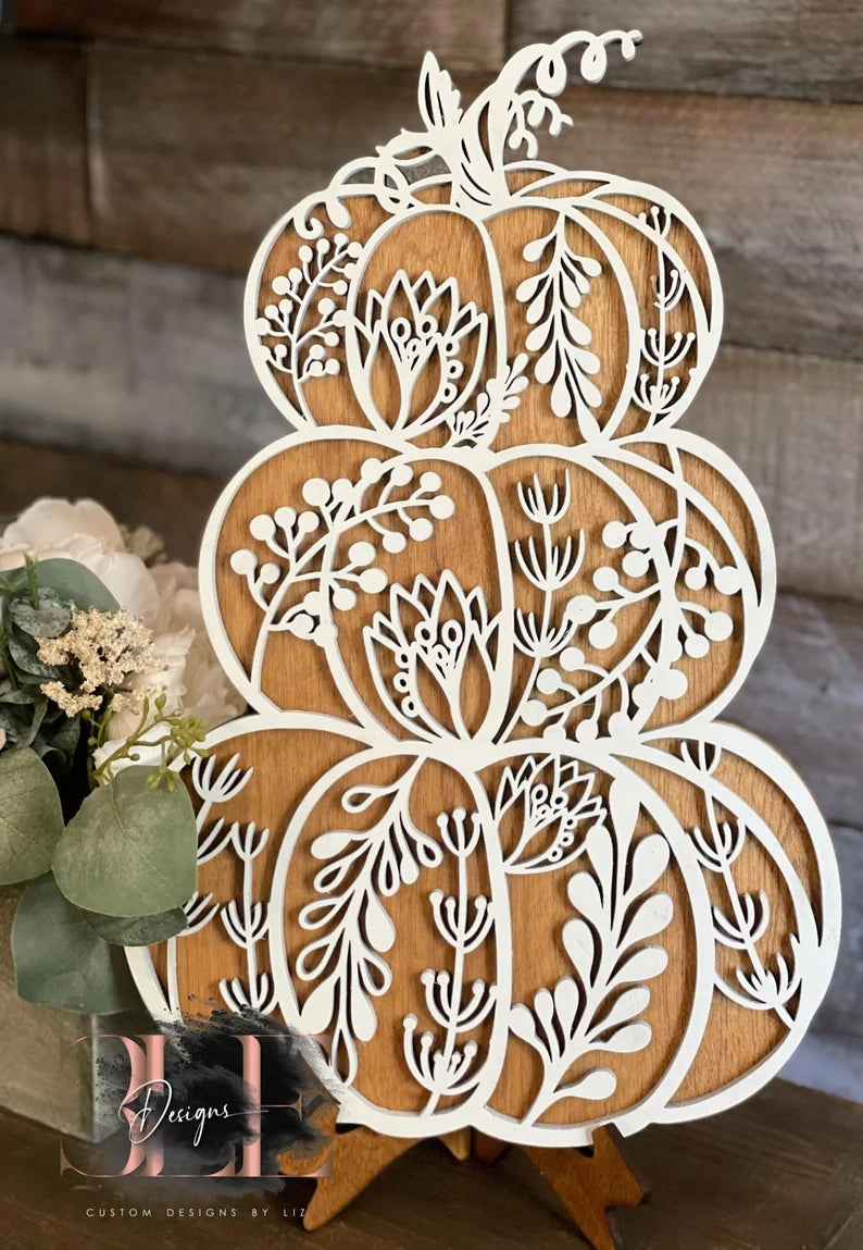 Wooden Floral Pumpkin Decor Farm Decor, Fall Decorations, Wooden Pumpkin with Easel, Wooden Decor For Fall, Fall Wedding Decorations