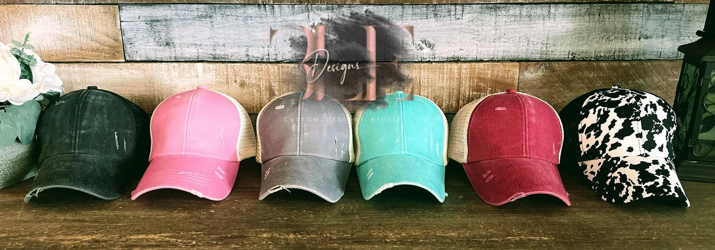 Farm Hair Don't Care Ponytail Hat, Ripped Truckers Hat, Cute Farm Hat, Gift For Friend, Cute Farm Hat For Women, Ripped Ponytail Hat