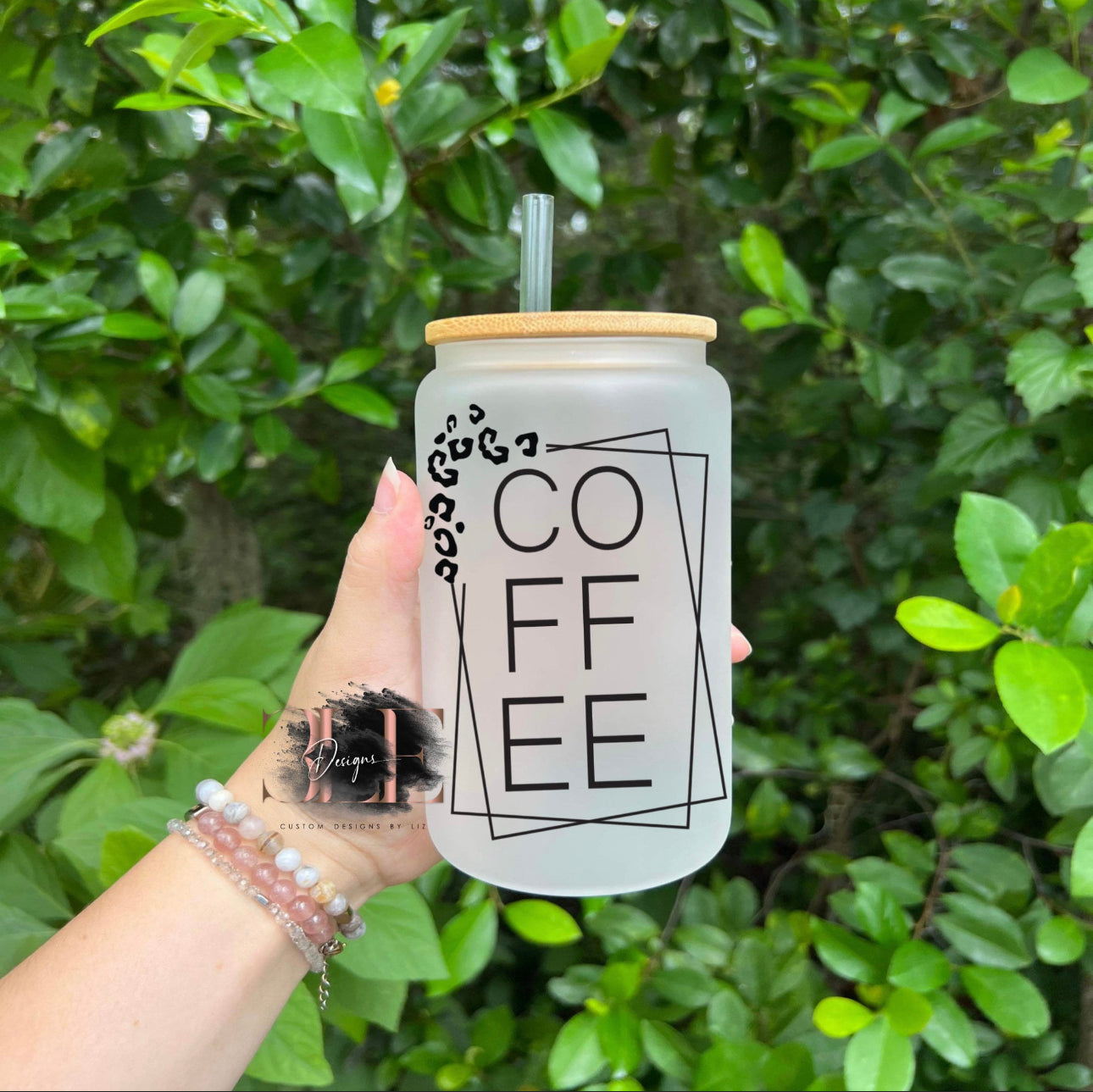 Coffee Leopard Print Glass Cup with Bamboo Lid and Straw, Cute Ice Coffee Cup, Cute Gift For Friend, Gift For Women Ice Coffee Glass Tumbler