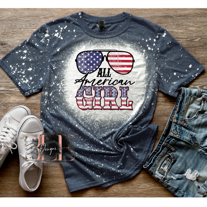 All American Girl Bleached T-Shirt, Patriotic Bleached Tee, 4th Of July Shirt, Gift For Women, Cute Bleached Tee, America Shirt For Women