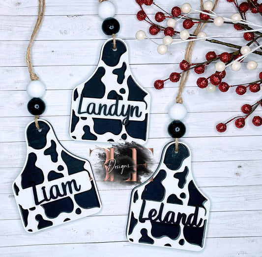 Cow Tag Personalized Christmas Ornaments, Cow Name Tag, Cow Tag Car Charm, Farmers Christmas, Cow Lover, Christmas Farm Style, Farmhouse