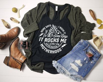 Motherhood Some Days I Rock It Some Days It Rocks Me Women’s Tank Top, Mom Life Tank, Gift for Women, Cute Skull Mom Tank Top, Cute Tank