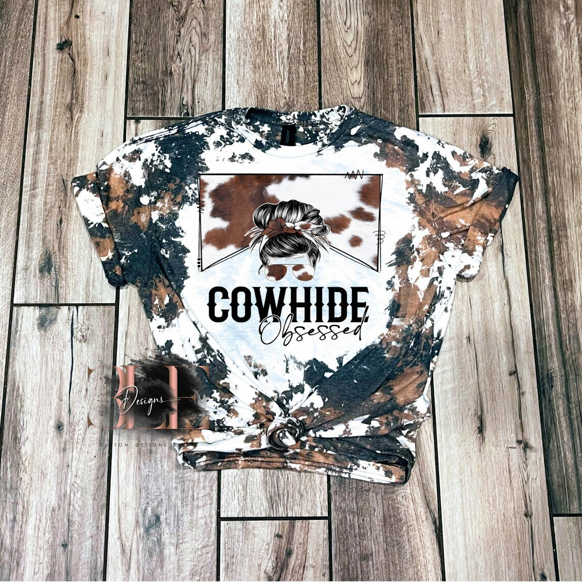 Cowhide Obsessed Bleached Sublimation T-shirt, Cow Lover Bleached Tee, Farm Country Girl Shirt, Gift Ideas for Women, Cow Print T-Shirt