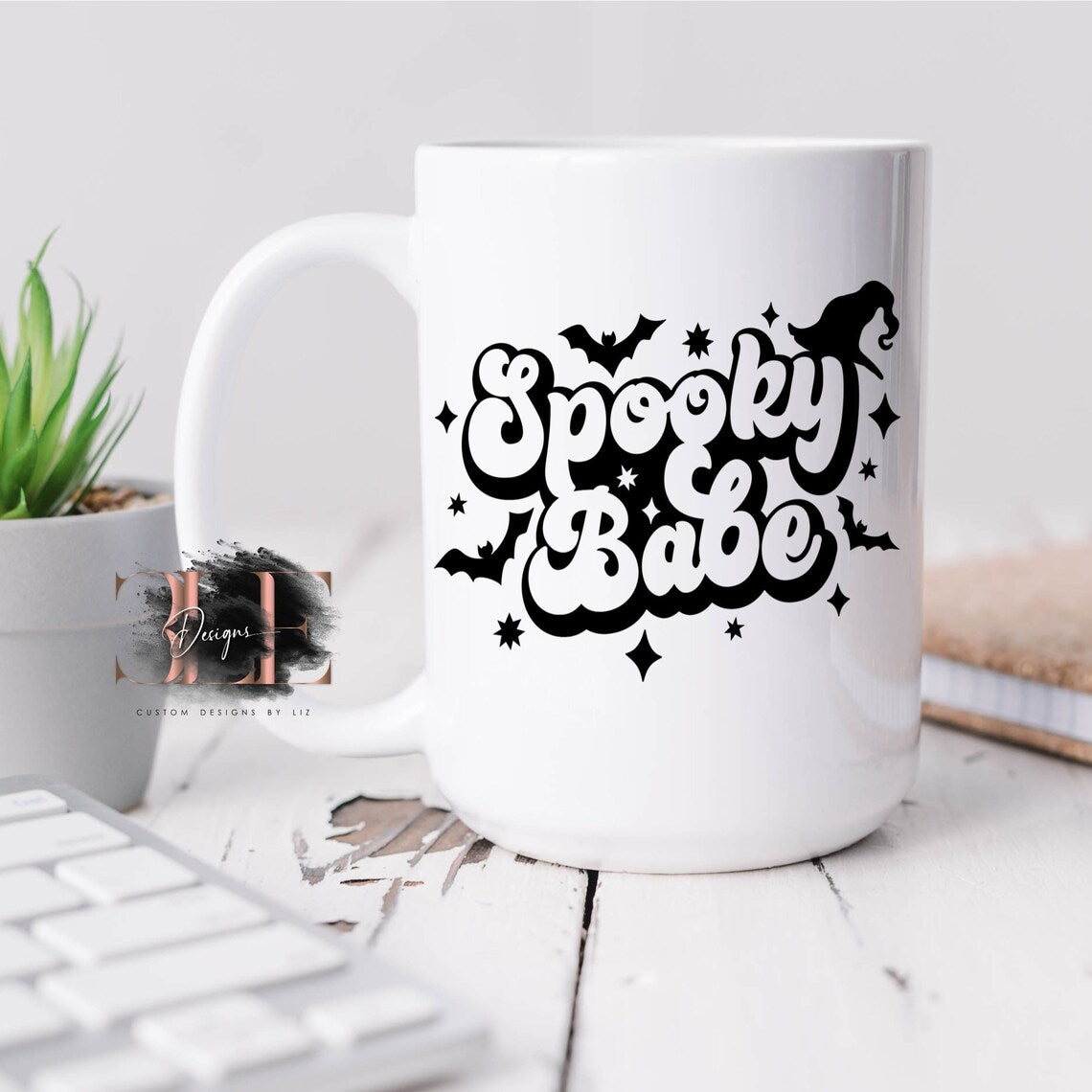 Spooky Babe Coffee Mug, Halloween Coffee Mug for Her, Gift Ideas for Women Coffee Lover Cup Gift Ideas, Bats and Witches Coffee Mug