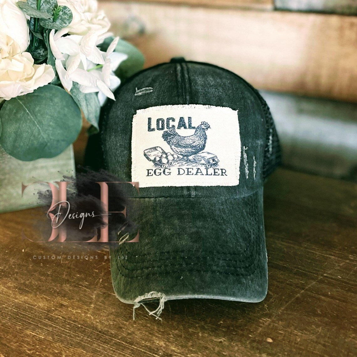 Local Egg Dealer Pony Tail Trucker Hat, Cute Farm Hat, Chicken Lover Pony Tail Hat, Crazy Chicken Lady Hat, Gift for Farmer, Farm Girl Hat