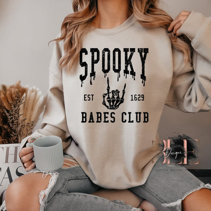 Spooky Babes Club Oversized Crewneck Sweatshirt For Her, Halloween Sweater, Spooky Halloween Sweatshirt, Cute Halloween Sweater for Party