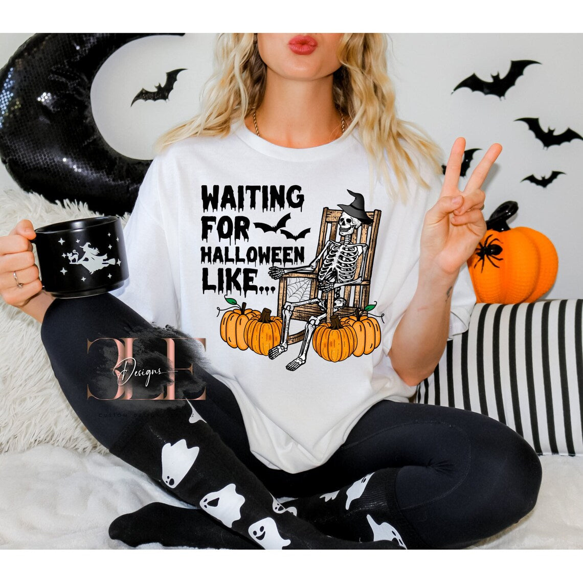 Waiting on Halloween Cute Halloween Shirt, Skeleton Halloween Tee, Halloween Party Shirt, Gift Ideas For Women, Funny Halloween Tee