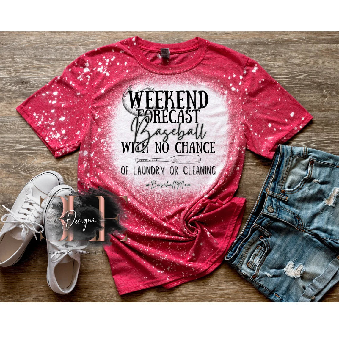 Weekend Forecast Baseball Bleached Baseball Mom T-Shirt, Funny Baseball Bleached Shirt, Baseball Mama, Crazy Baseball Mom, Sports Mom Shirt