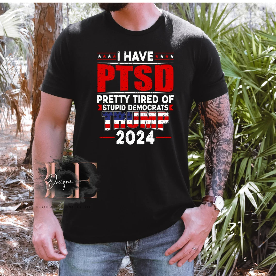 Pretty Tired Of Stupid Democrats T-Shirt, Funny Election T-Shirt, Patriot Graphic Tee, Gift Idea for Guys, Gift Idea For Her, American Flag