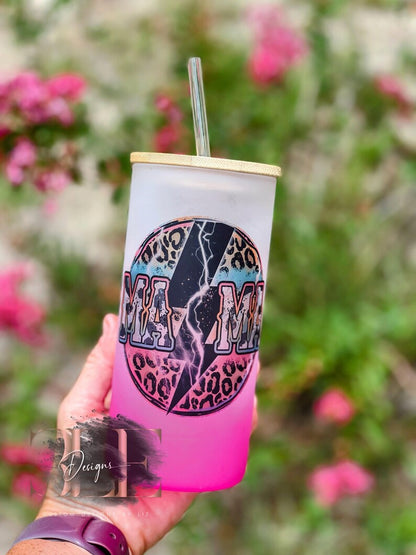 Mama Hot Pink Glass Cup With Bamboo Lid And Straw, Mama Glass Tumbler, Cute Gift Idea For Friend, Hot Pink Mom Cup, Gift For Women