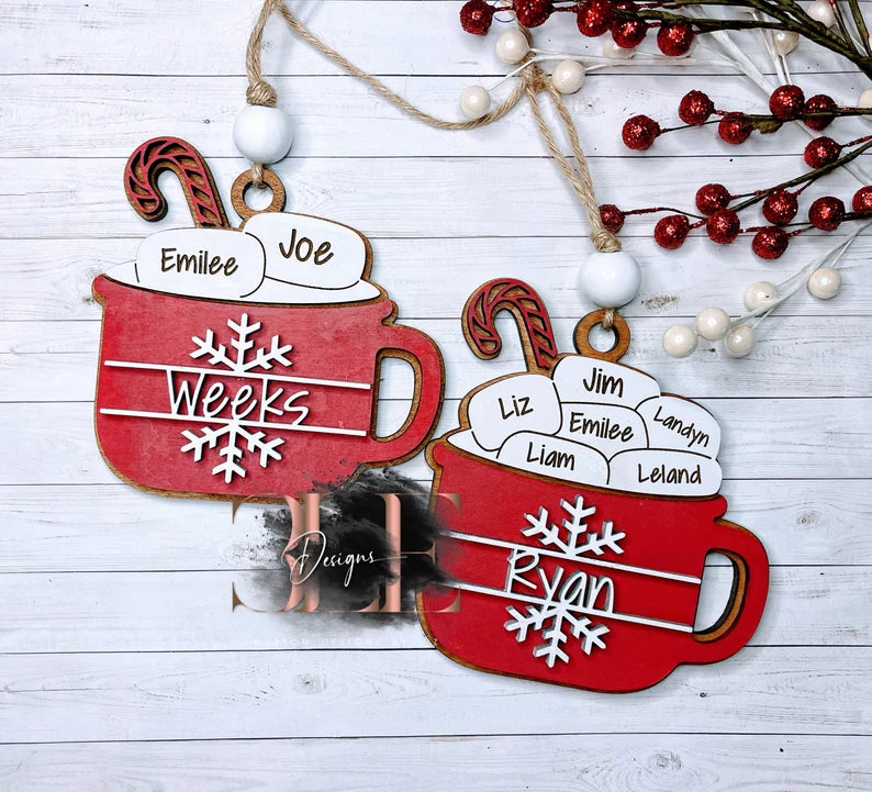 Personalized Hot Chocolate Christmas Ornaments, Family Ornament, Family Name On Ornament, Christmas Ornaments, Winter Time, Custom Ornaments
