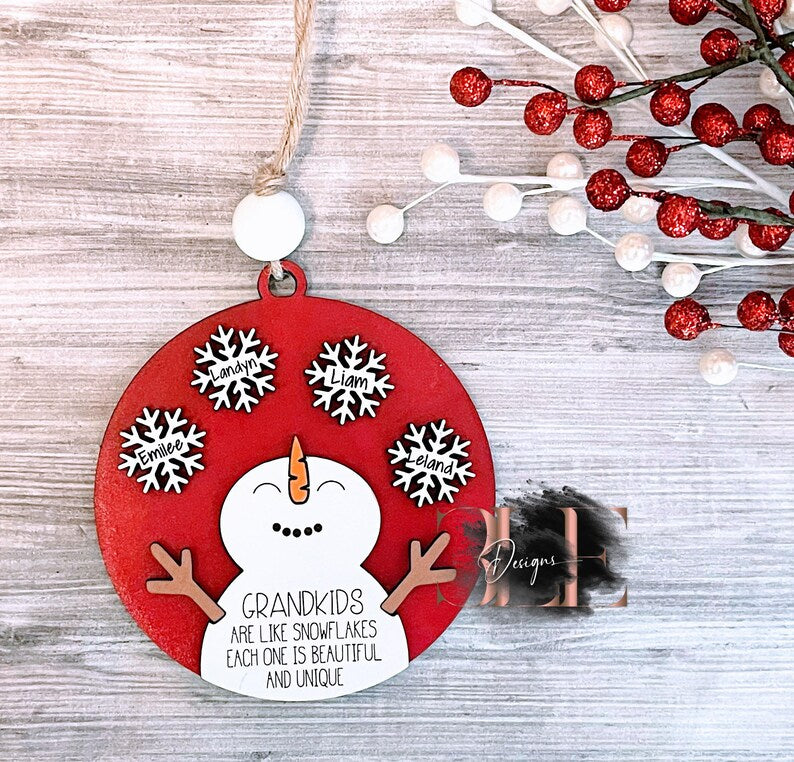 Snowman Snowflake Custom Ornaments, Personalized Family Ornaments, Custom Grandkids Ornaments, Custom Friend Ornaments, Christmas Gift Ideas