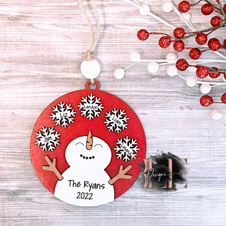 Snowman Snowflake Custom Ornaments, Personalized Family Ornaments, Custom Grandkids Ornaments, Custom Friend Ornaments, Christmas Gift Ideas