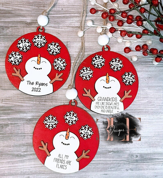 Snowman Snowflake Custom Ornaments, Personalized Family Ornaments, Custom Grandkids Ornaments, Custom Friend Ornaments, Christmas Gift Ideas