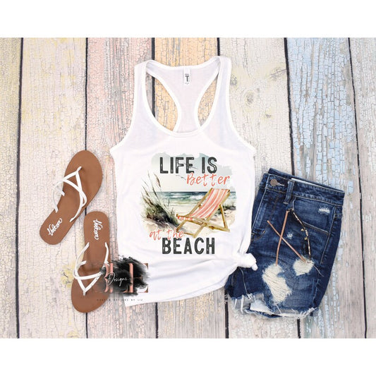 Life is Better at the Beach White Tank Top, Cute Beach Tank, Cute Gift for Women, Cute Summer Tank Top, Racerback Tank, Beach Party Tank