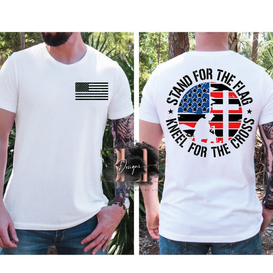 Stand for the Flag Kneel for the Cross Mens Graphic Tee,Proud American Shirt, Patriotic Gift For Men, Patriot T-Shirt For Guys, Gift Idea