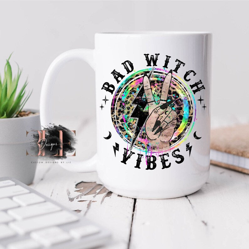 Bad Witch Vibes Coffee Mug, Gift Ideas For Women, Halloween Coffee Cup, Coffee Lover Gift Idea, Cute Halloween Coffee Mug For Hot Chocolate