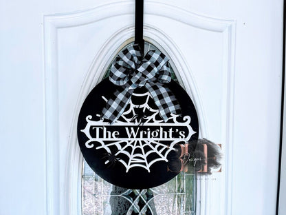 Personalized Last Name Spider Web Halloween Door Hanger, Halloween Door Sign, Custom Halloween Door Hanger, Custom Halloween Wreath