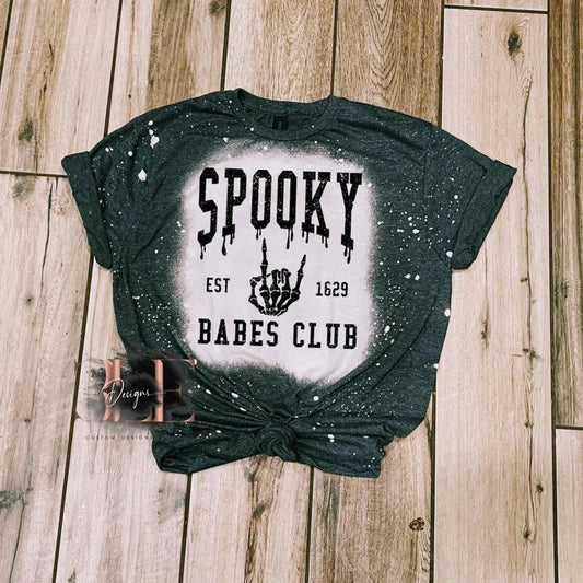 Spooky Babes Club Bleached Funny Graphic Shirt, Halloween Sarcastic T-Shirt, Adult Humor Tee For Friend, Cute Shirt for Halloween, Party Tee