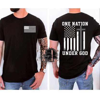 One Nation Under God American Flag Cross Graphic Shirt for Men, Custom American Graphic Tee, Gift Ideas For Men, Patriotic Shirts For Men