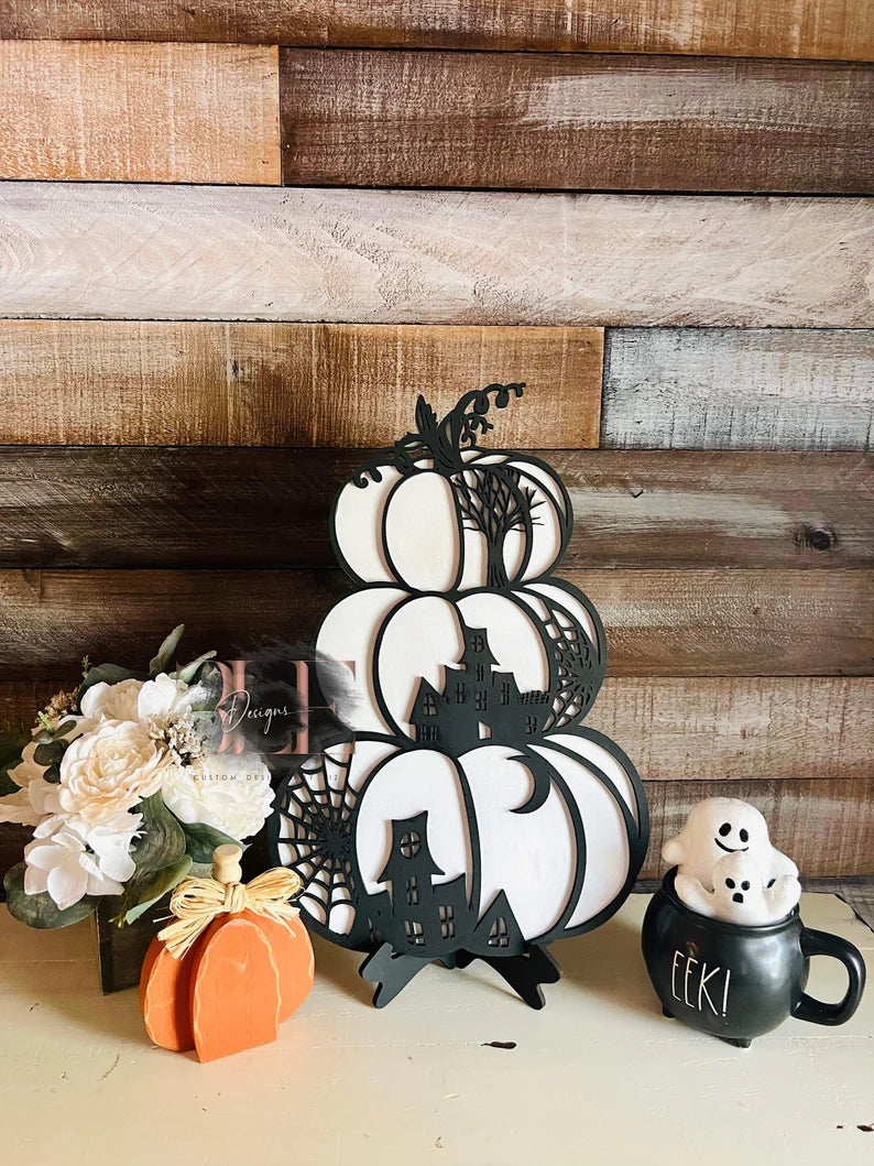 Wooden Halloween Pumpkin Decorations, Black Wooden Pumpkin, Decorations For Halloween Wedding, Cute Halloween Decor, Halloween Pumpkin Gift