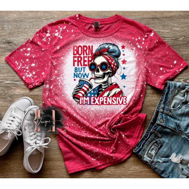 Born Free Bleached Shirt, Patriotic T-Shirt, Cute Bleached Tee, Gift For Her, 4th Of July Bleached Shirt, Independence Day Shirt, Trending