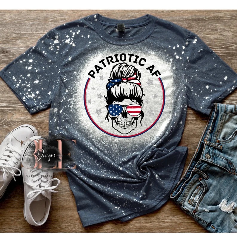 Patriotic AF Bleached Shirt, Patriotic T-Shirt, Cute Bleached Tee, Gift For Her, 4th Of July Bleached Shirt, Independence Day Shirt