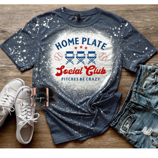 Homeplate Social Club Bleached Baseball Mom T-Shirt, Funny Baseball Bleached Shirt, Baseball Mama, Crazy Baseball Mom, Sports Mom Tee