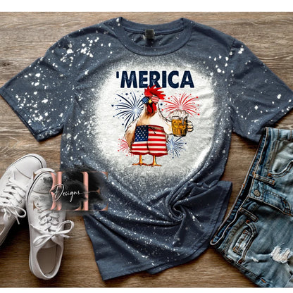 Merica' Bleached Shirt, Patriotic T-Shirt, Cute Bleached Tee, Gift For Her, 4th Of July Bleached Shirt, Independence Day Shirt, Trending