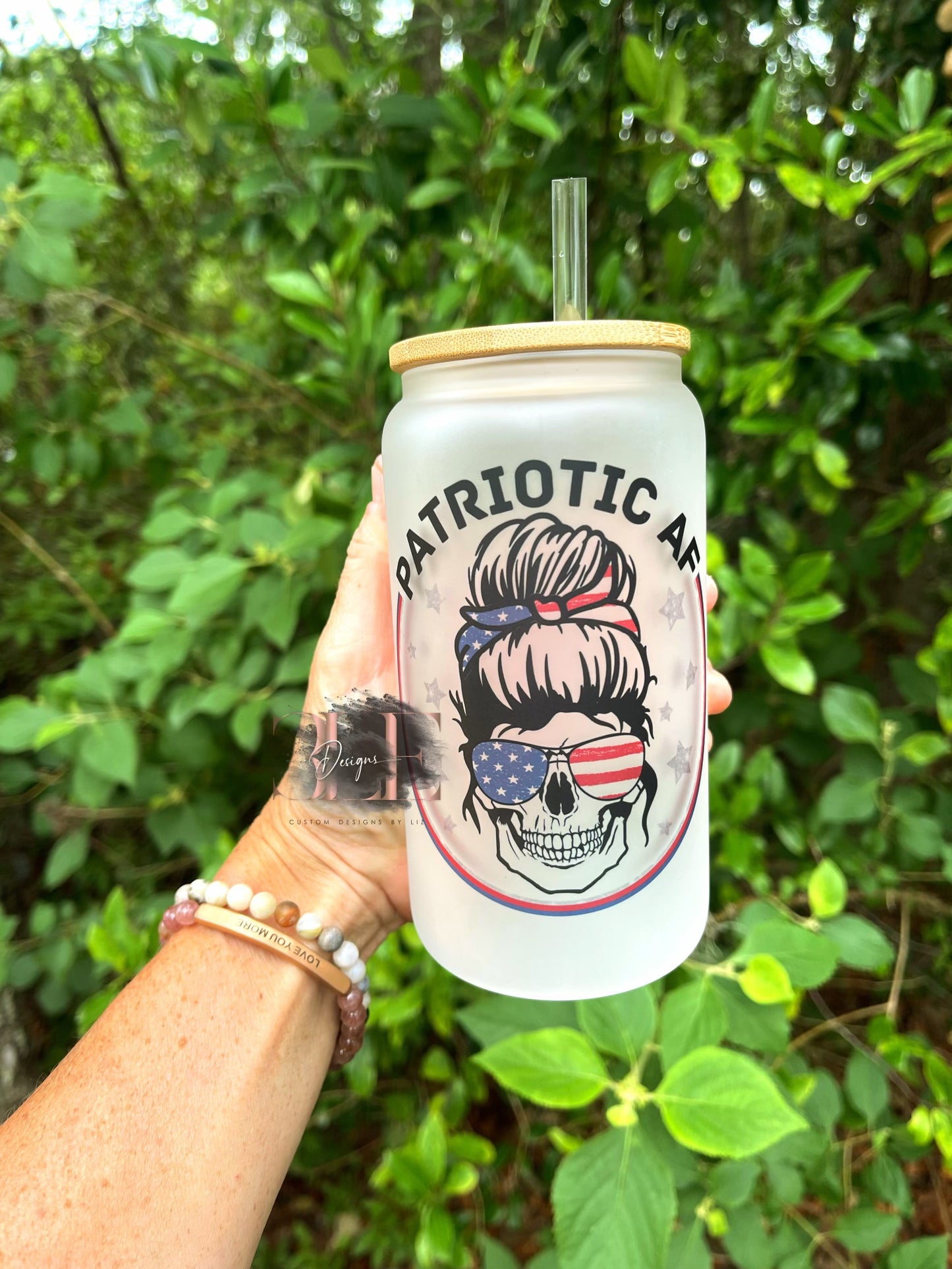 Patriotic AF Cute 4th Of July Glass Tumbler, Patriotic Skull with Sunglasses Cup, Cute 4th of July Cup, Funny Gift For Friend, Gift For Women