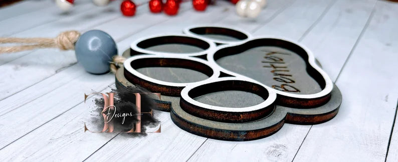 Paw Print Personalized Ornament, Custom Dog Name Tag Ornament, Wooden Ornament With Pet Name, Dog Lover, Gift For Dog Owners, Paw Print Name